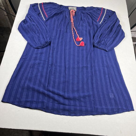 Anthropologie Conditions Apply Dress Small Blue Peasant Boho Tassel Sleeve Tunic - Picture 1 of 13